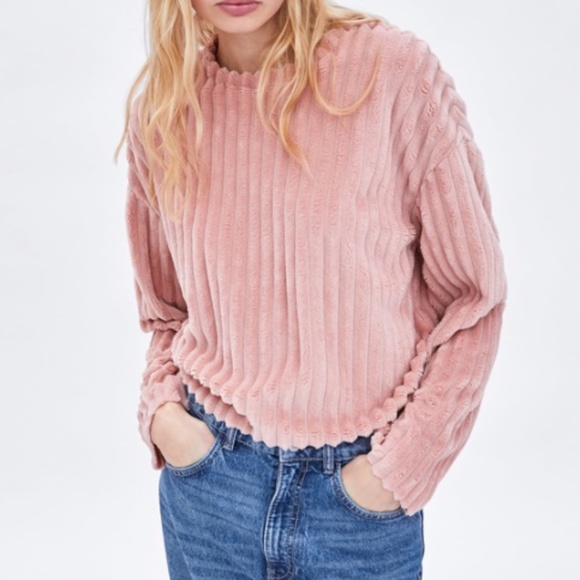 Zara Tops - Zara Pullover Teddy Pleated Velour Sweatshirt Top